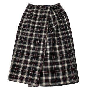 Charter Club Black Grey Red Plaid Check Lined Academia Wool Wrap Skirt Women 8P